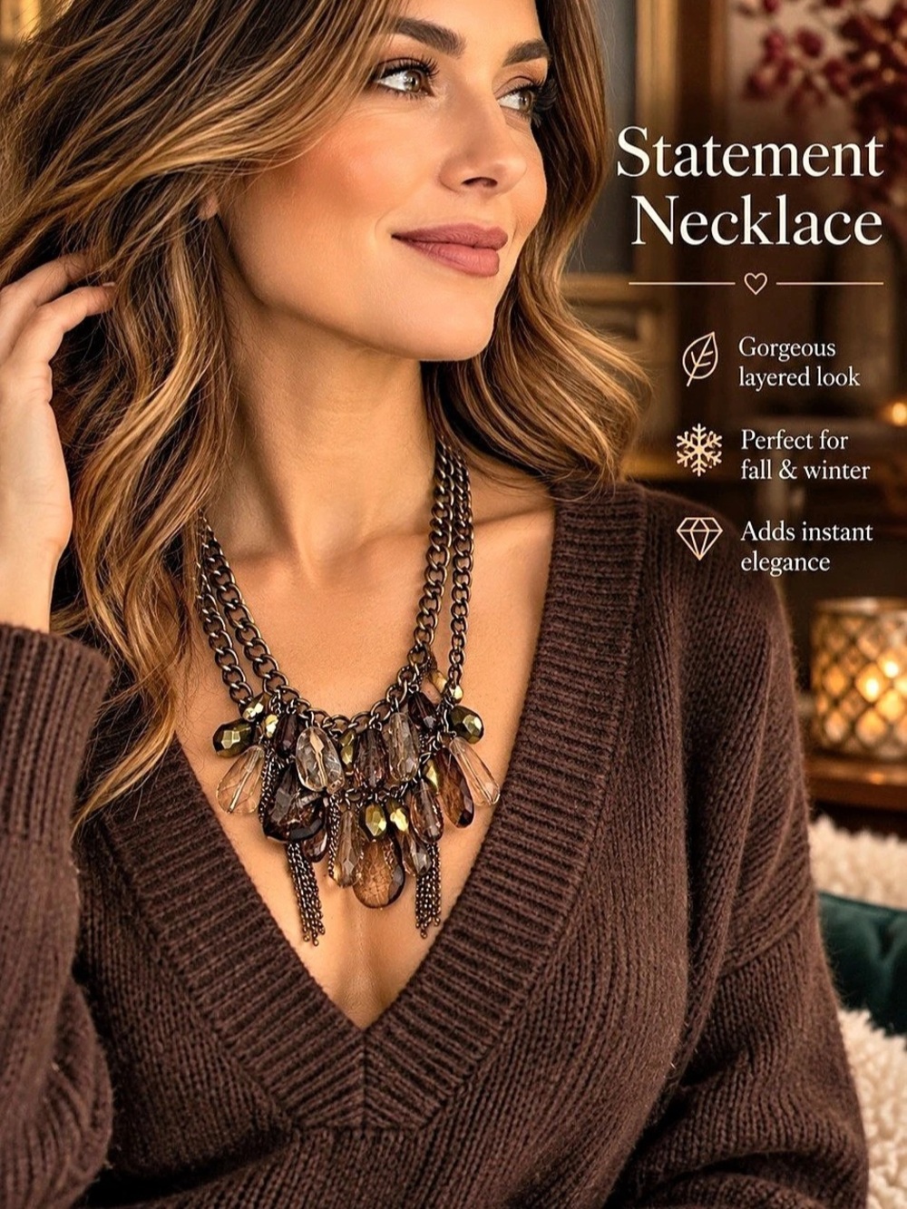 Statement Pendant Necklace in Bronze & Gold Like New